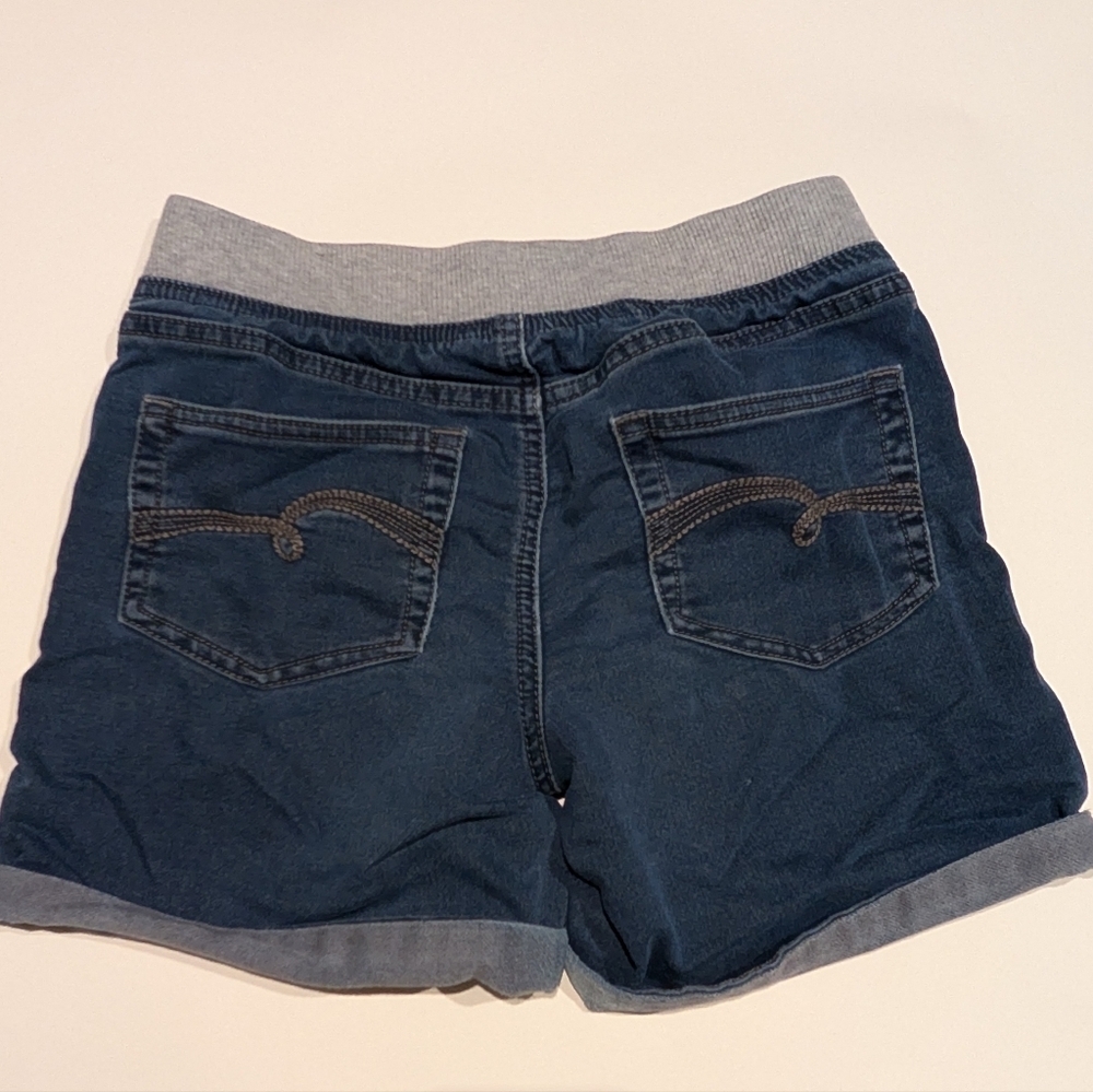 Justice Girls' Navy Denim-Style Shorts with Gray Ribbed Waistband - Picture 2 of 3